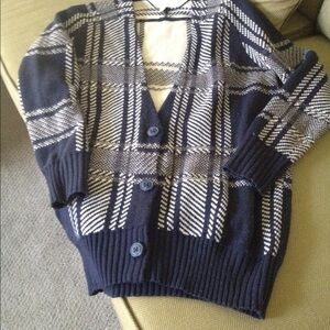 Hinge Navy and White Plaid Cardigan Size M